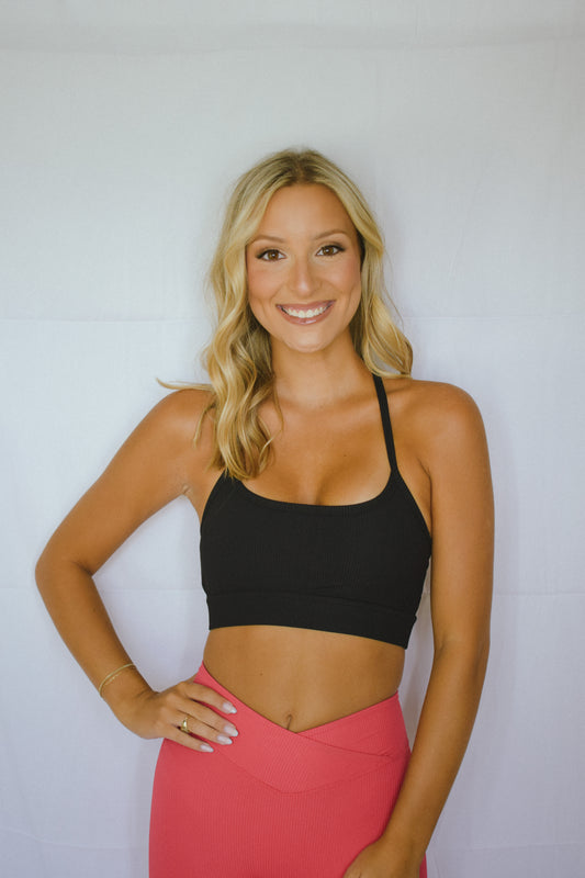 Black Ribbed Sport Bra